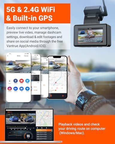 Vantrue E2 Dash Cam Front and Rear, 2.7K Upgrade Rear Cam, Dual STARVIS, 2.7K + 2.7K Dash Camera for Cars, Voice Control, WiFi, GPS, Night Vision, 24H Parking Mode, G-Sensor, 2.45" IPS, Support 512GB - Image 4