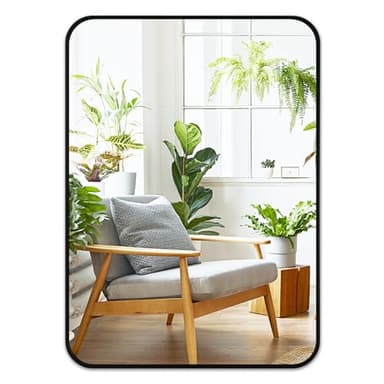 Fabuday Black Bathroom Mirror for Over Sink - 20x28 Rounded Rectangular Wall Mirror, Matte Metal Framed Vanity Mirrors for Bedroom, Living Room, Entryway Decor, Horizontally/Vertically - Image 1