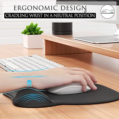 MROCO Ergonomic Mouse Pad with Gel Wrist Rest, Comfortable Mousepad with Smooth Wrist Support Surface and Non-Slip PU Base for Pain Relief, Computer, Laptop, Office & Home, 9.4 x 8.1 in, Black Color - Image 3