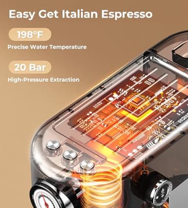 Espresso Machine with Milk Frother, 20 Bar High Pressure Professional Espresso Maker Automatic, Compact Stainless Steel Coffee Machine for Cappuccino, Latte, Gift for Coffee Lover, Dad or Mom, Silver - Image 5