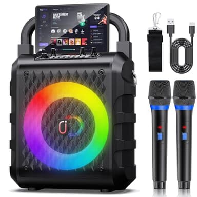 Karaoke Machine with 2 Wireless Microphones, 【2025 Upgraded 20W 6.5"Subwoofer】Portable Bluetooth Karaoke Speaker for Adults & Kids, Karaoke Microphone with PA System, Party Light, Support USB/TF/AUX - Image 1