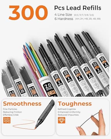 30PCS Black Metal Mechanical Pencil Set in Leather Case, 0.5/0.7/0.9/2.0mm Art Drafting Pencils with 16 Tubes Graphite Leads (6B 4B 2B HB 2H 4H) & Colored Refills for Sketching, Drawing, Writing - Image 4