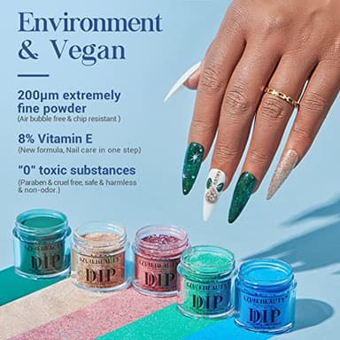 AZUREBEAUTY 31 Pcs Dip Powder Nail Kit Starter 20 Colors Glitter Nude Green Mermaid Serie Dip Powders Liquid Set with Base Top Coat Activator French Nails Art Manicure DIY Salon Christmas Gift - Image 7