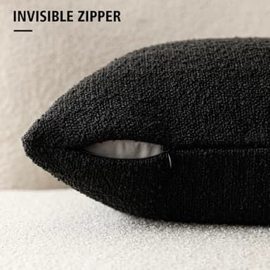 Foindtower Pack of 2, Decorative Textured Boucle Throw Pillow Covers Accent Solid Pillow Cases Neutral Soft Cozy Couch Cushion Case for Chair Sofa Bedroom Living Room Home Decor 26 x 26 Inch Black - Image 3