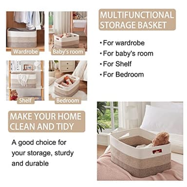 OIAHOMY Large Blanket Basket, 22”x17”x12” Rectangle Woven Baskets, Nursery Blanket Storage Living Room, Toy Storage With Handle, Large Baskets for Organizing-Gradient Yellow - Image 4