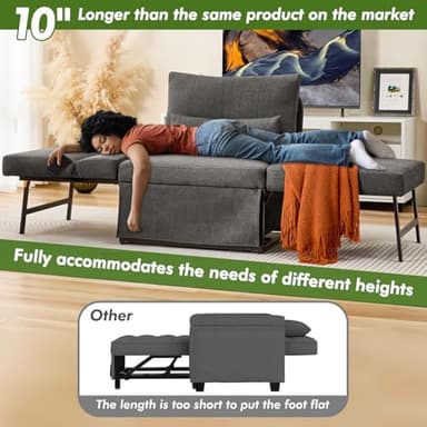 ZZW Sleeper Chair Bed Upgrade 4-in-1 to 5-in-1 Convertible Multi-fuction Sofa Chair w/Adjustable Backrest Assembly-Free Linen Folding Sofa Ottoman Bed for Living Room Apartment (Dark Grey) - Image 4