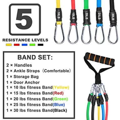 Resistance Bands Set (12pcs), Workout Bands with Handles, Door Anchor, Ankle Straps and Carry Bag, Exercise Bands for Shape Body and Home Workouts - Image 6