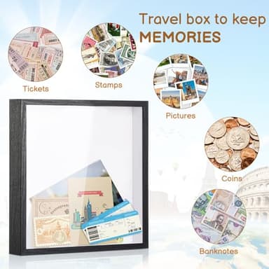 Shadow Box for Adventure Memory 12x12, 1.2in Deep Capacity Keepsakes Box Frame with Top Loading Slot for Travel Home Office Decor Keepsakes, Black 1pc - Image 5