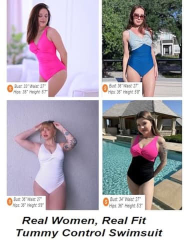 Holipick Black Women Tummy Control One Piece Swimsuit - Push Up Bathing Suit Full Coverage Slimming Swimwear S - Image 6