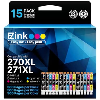 PGI-270XL CLI-271XL Printer Ink Compatible for Canon 270 271 XL Ink Cartridges to use with Canon Pixma TS6020 MG6821 MG5720 MG5721 MG5722 MG6820 MG6822 TS5020 MG7720 TS8020 TS9020, (5 Color-15 Pack) - Image 1