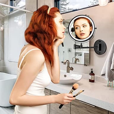 Rocollos Rechargeable Wall Mounted Lighted Makeup Mirror, 8 Inch Double-Sided LED Vanity Mirror 1X/10X Magnification,3 Color Lights Touch Screen Dimmable 360°Swivel 13 Inch Extendable - Image 7
