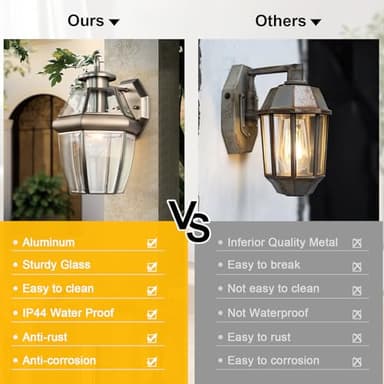 Outdoor Wall Lantern, 12 Inch Exterior Light Fixture, Waterproof Porch Lights with Glass Shades, Wall Mounted Outside Lighting for Farmhouse Patio Doorway Garage (E26 Base Max 40W) - Image 4