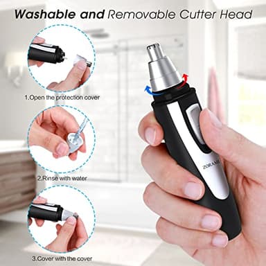 Ear and Nose Hair Trimmer Clipper - 2025 Professional Painless Eyebrow & Facial Hair Trimmer for Men Women, Battery-Operated Trimmer with IPX7 Waterproof, Dual Edge Blades for Easy Cleansing Black - Image 5
