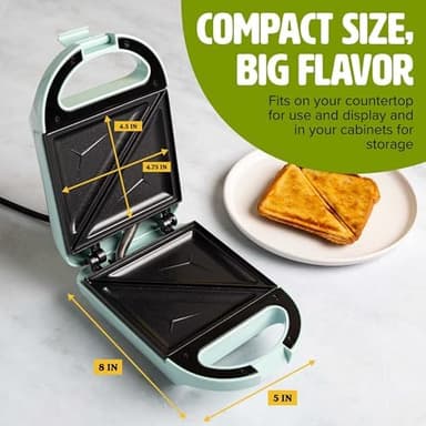 Tasty Mini Sandwich Maker, Makes Sandwiches, Paninis, Grilled Cheese, Desserts, Quick Results, Easy Cleanup, 600W, Aqua - Image 5
