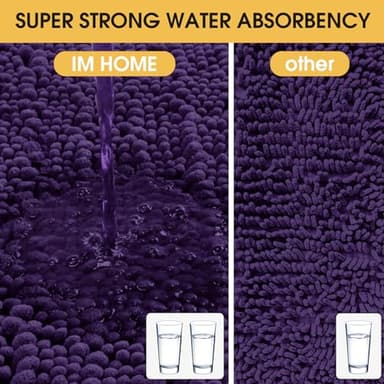 ACCUMTEK Upgrade Extra Large Dark Purple Bathroom Rug Set 3 Pieces Ultra Soft, Thick Absorbent Bath Mats, Non Slip Chenille Toilet Mat for Bathroom, Bedroom, Kitchen, Eggplant - Image 4