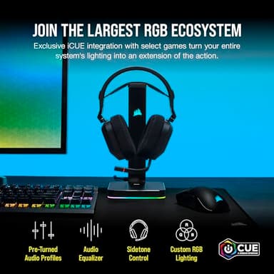 CORSAIR HS80 RGB WIRELESS Multiplatform Gaming Headset - Dolby Atmos - Lightweight Comfort Design - Broadcast Quality Microphone - iCUE Compatible - PC, Mac, PS5, PS4 - Black - Image 7