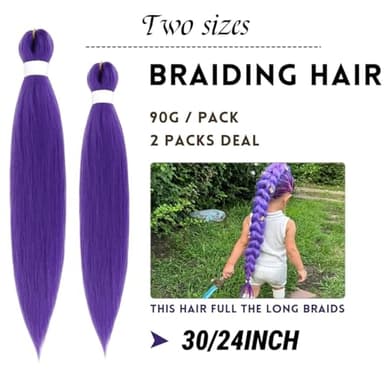 Purple Braiding Hair Pre Stretched Synthetic Braiding hair Extensions for Braids Purple Long Rumi Wig Halloween Costume Cosplay (24 inches) - Image 3