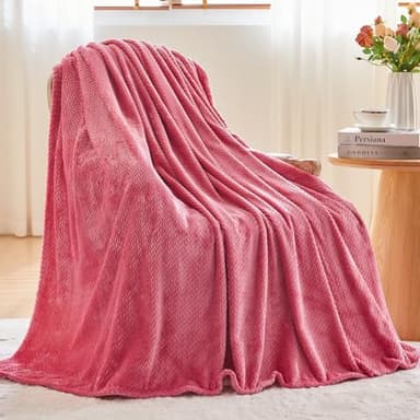 NEWCOSPLAY Super Soft Queen Blanket Coral Pink Premium Silky Flannel Fleece Leaves Pattern Lightweight Bed Blanket All Season Use (Coral Pink, Queen(90"x90")) - Image 4