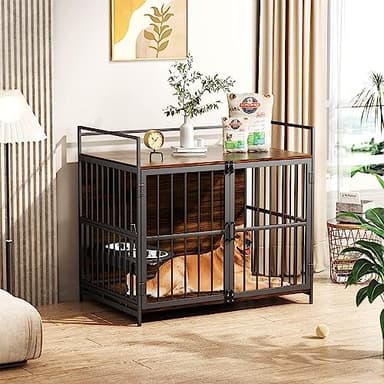 ROOMTEC Furniture Style Large Dog Crate with 360° & Adjustable Raised Feeder for Dogs 2 Stainless Steel Bowls -End Table House Pad, Indoor Use,41" L X 24" W 36" H, Classic Brown - Image 8