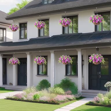 Ammyoo Artificial Flowers in Hanging Basket Planter for Home Spring Summer Decoration, Silk Rose Peony Outdoor Indoor Arrangements, 12" Metal Coconut Lining Basket with Faux Plant(Purple) - Image 6