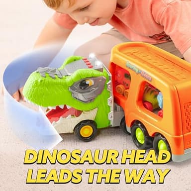 JOYIN Dinosaur Toys for Kids 2-4, Toddler Boy Toys, Dinosaur Carrier Truck with 6 Rubber Car Vehicles, Christmas Birthday Gifts with Music & Lights for 2 3 4 5 Year Old - Image 8