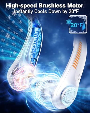 EYERZ Portable Neck Fan - Rechargeable Personal Fan with Neck Support, 5-Speed Quiet Lightweight Long Lasting Neck Fan, Battery Operated Full Surround Cooling for Travel, Birthday Gifts for Men Women - Image 3