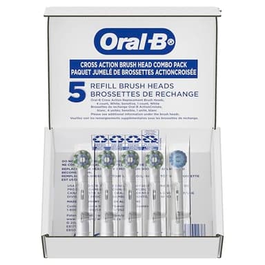 Oral-B CrossAction Electric Toothbrush Replacement Brush Heads, Black, 4 Count + 1 Sensitive White - Image 7