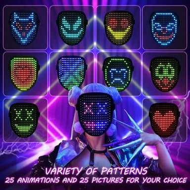 ORWINE LED Mask, Light Up Mask with Gesture Sensing, Unisex LED Lighted Face Transforming Masks for Festival Dj Cosplay Halloween Costume Masquerade Parties Christmas Gifts for Kids - Image 2