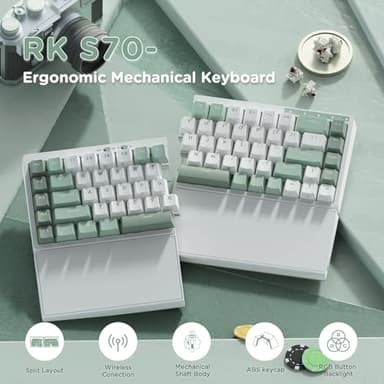 RK ROYAL KLUDGE RKS70 Ergonomic Split Mechanical Keyboard, Wireless Bluetooth/2.4G/Wired Keyboard with Wrist Rest, 75% RGB PC Gaming Keyboards for Win/Mac, Hot Swappable Silver Grey Switches, White - Image 2