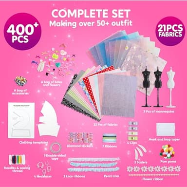 Klever Kits 400+PCS Fashion Design Crafts for Kids, Art and Crafts, DIY Sewing Kits with 3 Mannequins for Girls Aged 8-12, Birthday Presents, Toys for Kids - Image 4