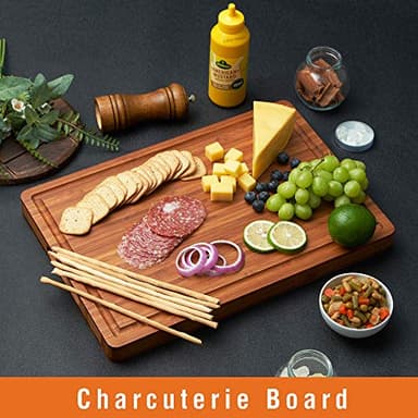 Bamboo Wood Cutting Board for Kitchen, 1" Thick Butcher Block, Cheese Charcuterie Board, with Side Handles and Juice Grooves, 16x11" - Image 4