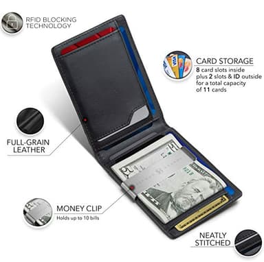 SERMAN BRANDS AirTag Wallet - RFID Blocking Mens Minimalist Money Clip Wallet for Airtag - Full Grain Leather - Slim Bifold. Front Pocket Apple Air tag Wallets for men. Gift (Charcoal Transformer Air - Image 6