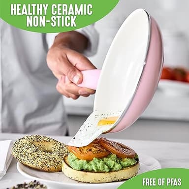 GreenLife 16 Piece Nonstick Cookware Set, Soft Grip Non-Toxic PFAS-Free Ceramic Pots & Pans, Dishwasher & Oven Safe, Frying, Sauce, Saute, Utensils, Glass Lids, Stay-Cool Handles, Wobble Free, Pink - Image 2