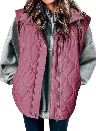 EVALESS Womens Fashion Cropped Puffer Vest Fall 2025 Lightweight Quilted Stand Collar Sleeveless Button Down Jackets Winter Warm Coat Outerwear Gilet with Pockets Pink X-Large - Image 1