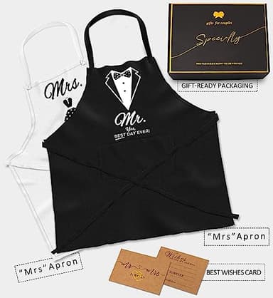 Wedding Gifts Engagement Gifts for Couples Mr and Mrs Aprons for Couples Gifts, Bridal Shower Gift Anniversary Christmas Gifts for Couple Mr and Mrs Gifts, 2 Pack Apron Gift Set - Image 2