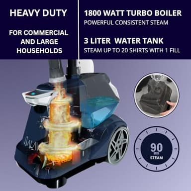 SALAV Heavy Duty Commercial Full-Size Garment Steamer with Foot Pedals and Extra Large 3L (101.5 oz) Water Tank, 1800 watts of Poweful Steam (Navy) - Image 4