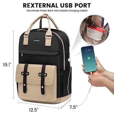 LOVEVOOK Laptop Backpack for Women, 17.3 Inch Laptop Bag with USB Charging Port, Fashion Water Resistant Daypacks Teacher Nurse Stylish Travel Bags Vintage Computer Backpack for College, Work - Image 5