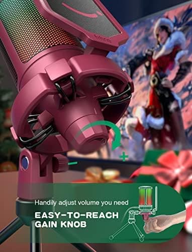FIFINE AmpliGame PC Gaming Streaming USB Microphone, RGB Desktop Microphone for Computer/Mac/PS4/PS5, Podcast, Recording, TikTok, Game Chat, Condenser Mic with Pop Filter, Shock Mount - Red - Image 3