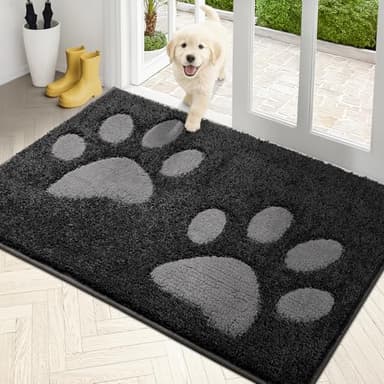 PURRUGS Dirt Trapping Door Mat 33.5" x 59", Non-Skid/Slip Machine Washable Microfiber Entryway Rug, Dog Doormat, Super Absorbent Welcome Mat for Muddy Wet Shoes and Paws, Charcoal - Image 1