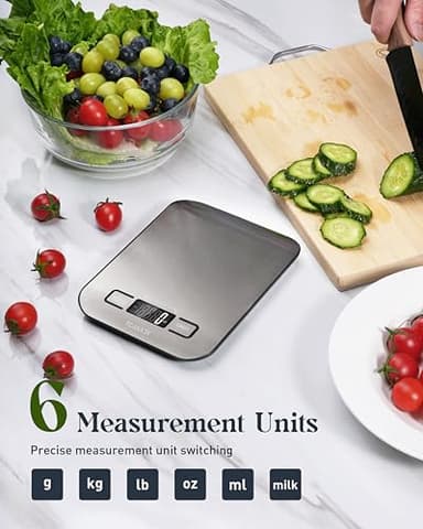 Tcsxady Food Scale, 11lb Digital Kitchen Scale with 6 Units LCD Display and Tare Function,Compact Design for Baking,Healthy Cooking,Meal Prep, 304 Stainless Steel - Image 2
