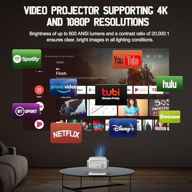 [Auto Focus/4K Support]A8 Projector with 5G WiFi and Bluetooth , 600 ANSI Native 1080P Outdoor Movie Projector, Auto 6D Keystone , Home Theater Projector compatible with Phone/TV Stick/PC - Image 3