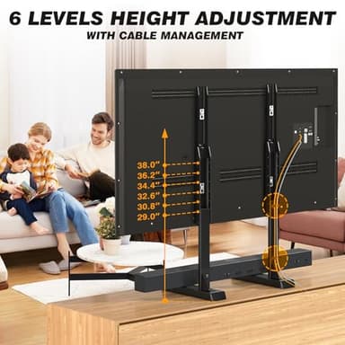 5Rcom Universal TV Stand, Large TV Legs for 37-86 Inch Flat Curved TVs with Cable Management, 6 Height Adjustment Table Top TV Mount Stand Up to 150lbs, Black - Image 3