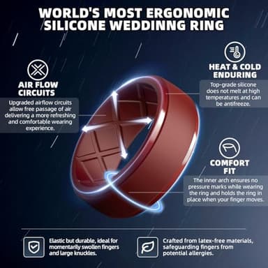 Egnaro Men's Silicone Rings 10mm Wide 2.5mm Thick Rubber Wedding Bands, Multipack 1/4/7 Breathable Comfort Fit For Workout - Image 2