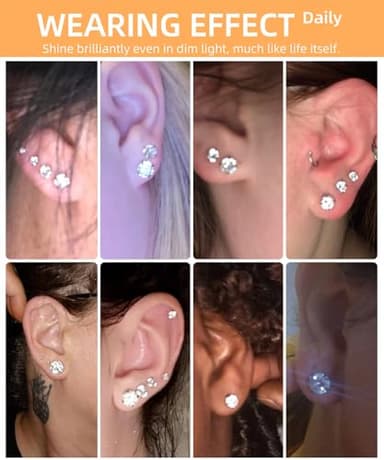 5 Pairs Small Stud Earrings for Women Diamond-Like Shine Cubic Zirconia Earrings for Sensitive Ears Hypoallergenic Surgical Stainless Steel Tiny Stack Earrings for Multiple Piercing - Image 3