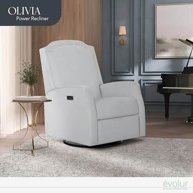 Evolur Olivia Power Recline Glider with Padded Armrests and Plush Cushioning, 275-degree Swivel in Misty Grey - Image 2