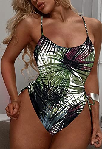 Viottiset Women's One Piece Swimsuit Tummy Control Monokini High Cut Bathing Suit Dark Green Large - Image 6