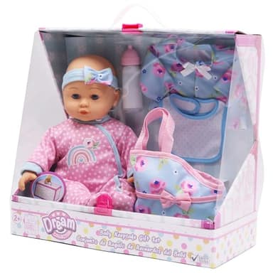 Dream Collection: Baby Keepsake Gift Set - Pink & Blue - 14" Lifelike Baby Doll, Hard Body, Mix & Match Clothing, Accessory Bag, Bottle, Kids Ages 2+ - Image 2