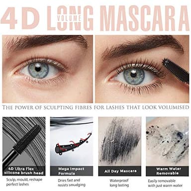 4D Silk Fiber Lash mascara, Waterproof Mascara Black Volume and Length, Natural Lengthening and Thick, Smudge-Proof,No Clumping, Instantly Create The Look of Lash Extensions, All Day Full, 2 Pack - Image 5