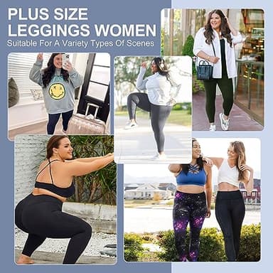 3 Pack Plus Size Leggings with Pockets for Women - High Waisted Tummy Control Spandex Soft Black Workout Yoga Pants - Image 4