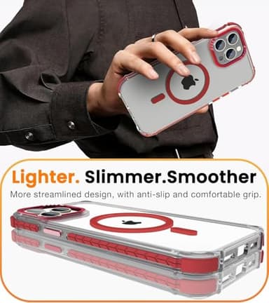 DEERLAMN Strong Magnetic Case for iPhone 14 Pro Max,[Compatible with Magsafe][Military-Grade Protection] Clear Slim Shockproof Protective Phone Cover for Women Men-Transparent+Red - Image 7